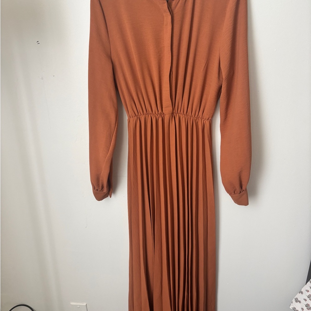 Elegant Rust Long Sleeve Dress